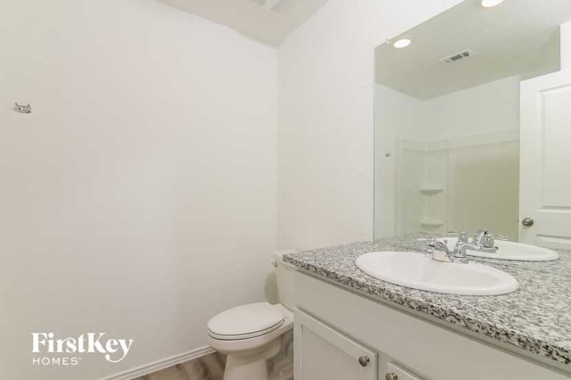 a bathroom with a sink and a toilet and a mirror