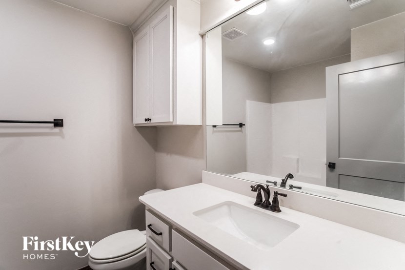 a bathroom with a sink and a toilet and a mirror