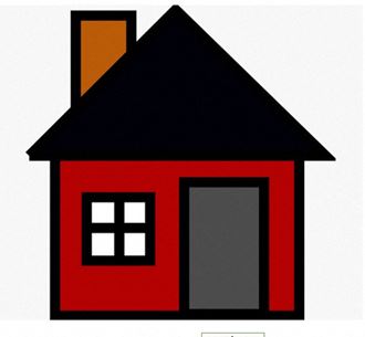 a small red house with a black roof