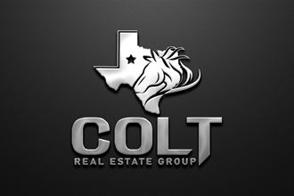 a logo for cold real estate group with a horse and a cross