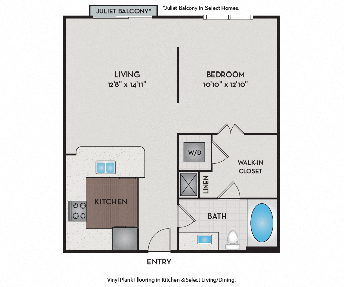 Brick Row Apartments - Apartments near Downtown Plano - 01S1A Floor Plan 607 SF