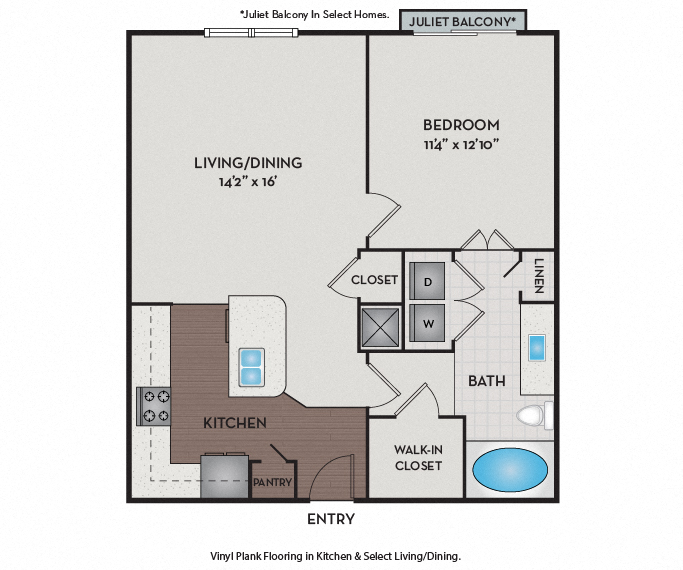 Brick Row Apartments - Apartments near Downtown Plano - 11F1A Floor Plan 714 to 760 SF
