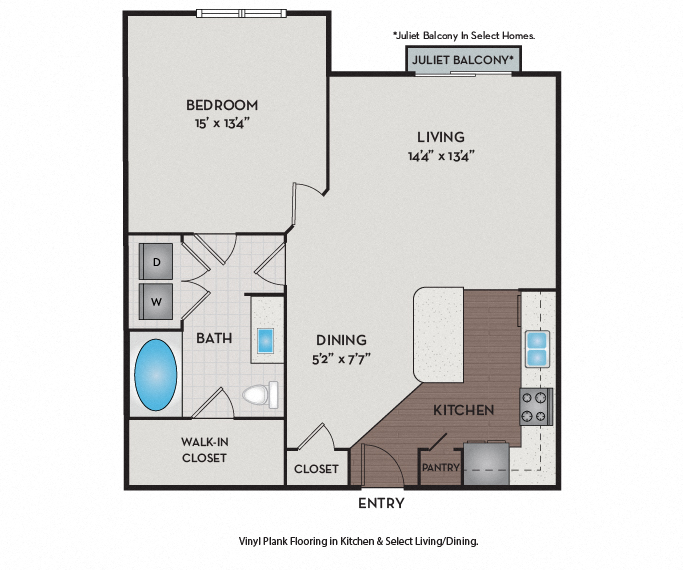 Brick Row Apartments - Apartments near Downtown Plano - 11F2 Floor Plan 751 to 758 SF