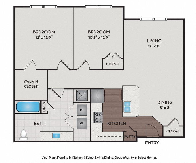 Brick Row Apartments - Apartments near Downtown Plano - 21F1 Floor Plan 964 SF