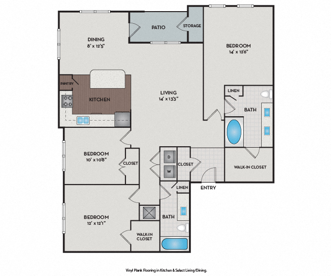 Brick Row Apartments - Apartments near Downtown Plano - 32F1 Floor Plan 1464 to 1477 SF