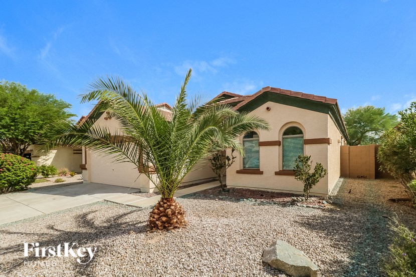 a palm tree in front of a house