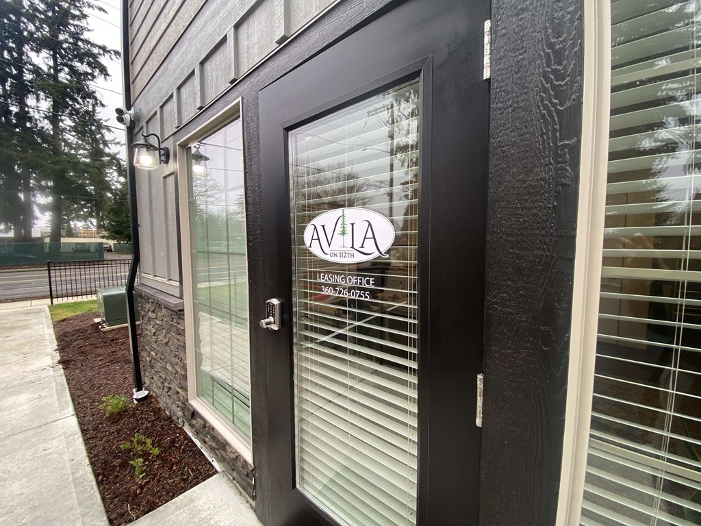 the front door of the building