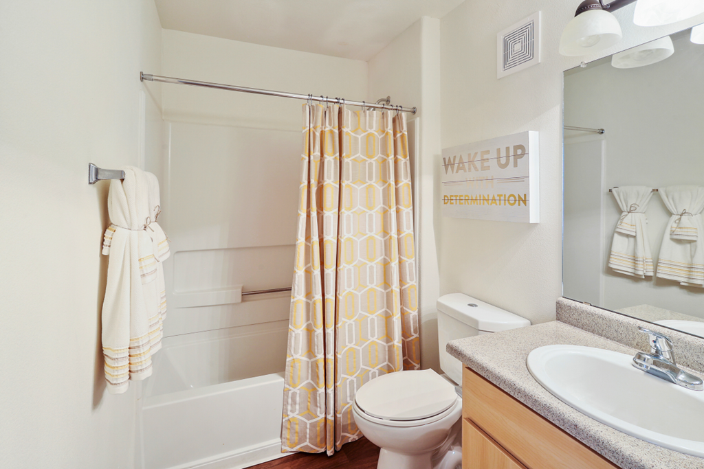 a bathroom with a shower and a sink and a toilet