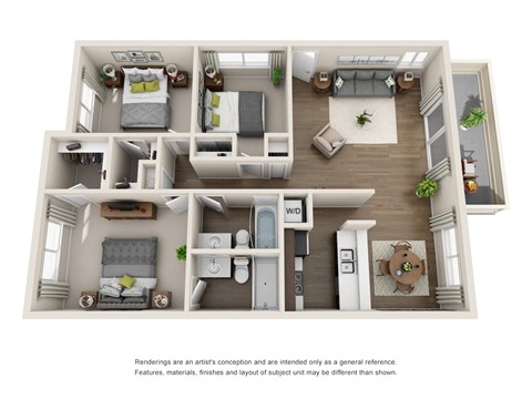 Three bedroom floor plan at Sofi at Waterford Park