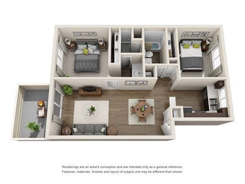 Two bedroom floor plan at Sofi at Waterford Park