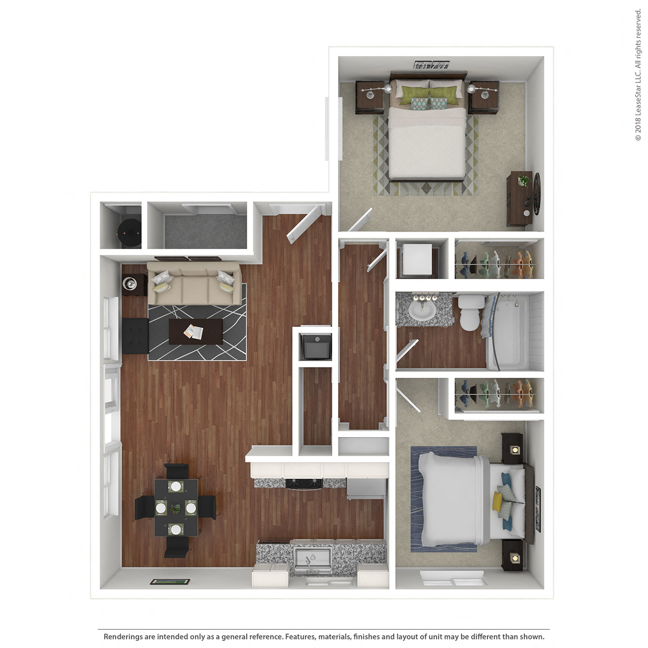 2 Bedroom, 1 Bathroom Floor Plan at Addison Ranch Apartments, Petaluma
