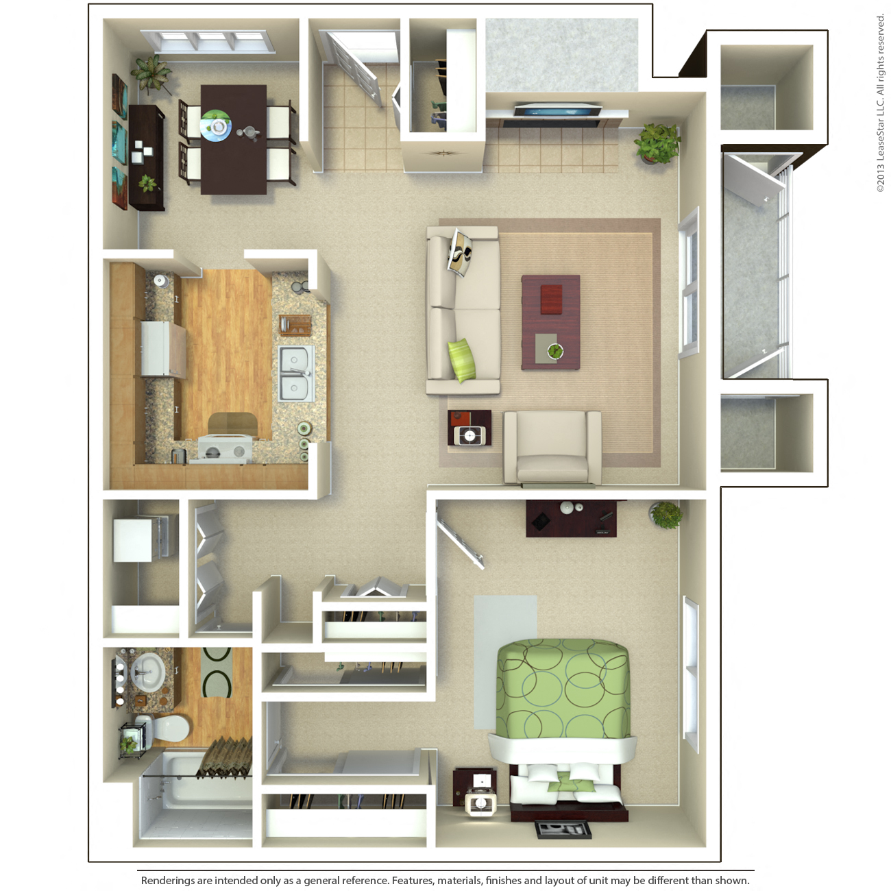 1 Bedroom and 1 Bathroom Floor Plan at Rush River Apartments, California, 95831
