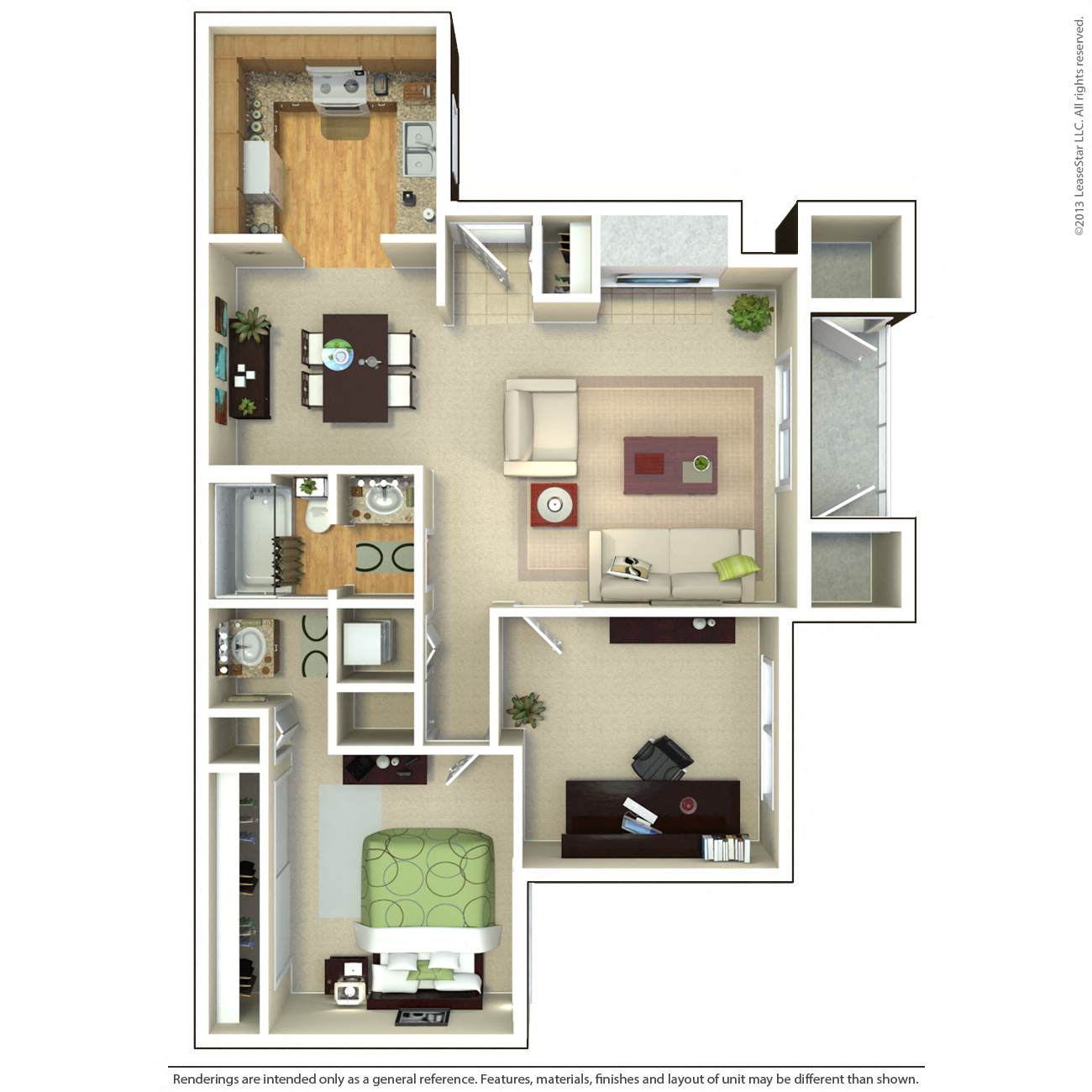 2 Bedroom and 1.25 Bathroom Floor Plan at Rush River Apartments, Sacramento, CA