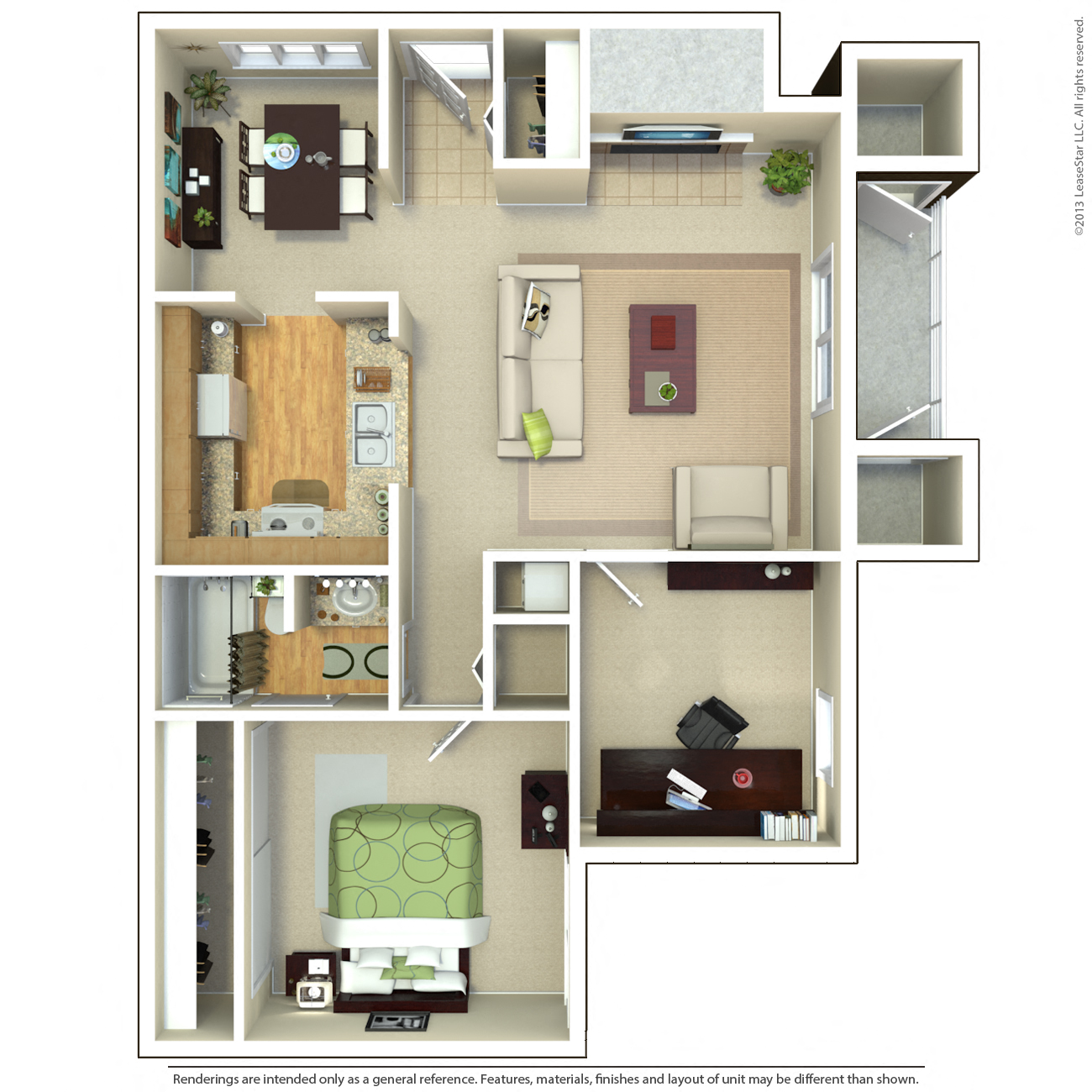 1 Bedroom and 1 Bathroom Floor Plan at Rush River Apartments, Sacramento, 95831