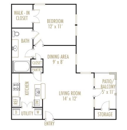 Brazos 1x1 Floor Plan 1