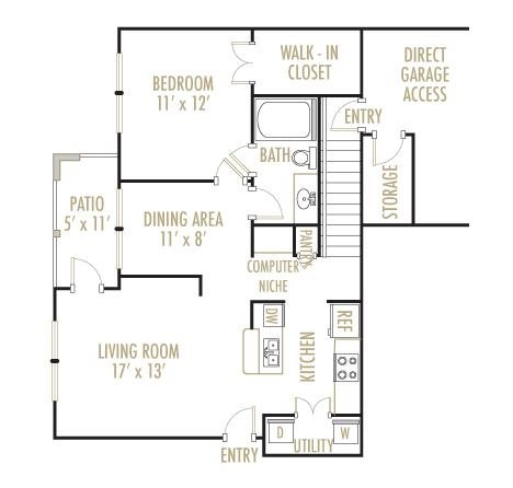The Sabine 1x1 Floor Plan 3