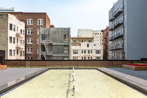 the pool on the roof of the building