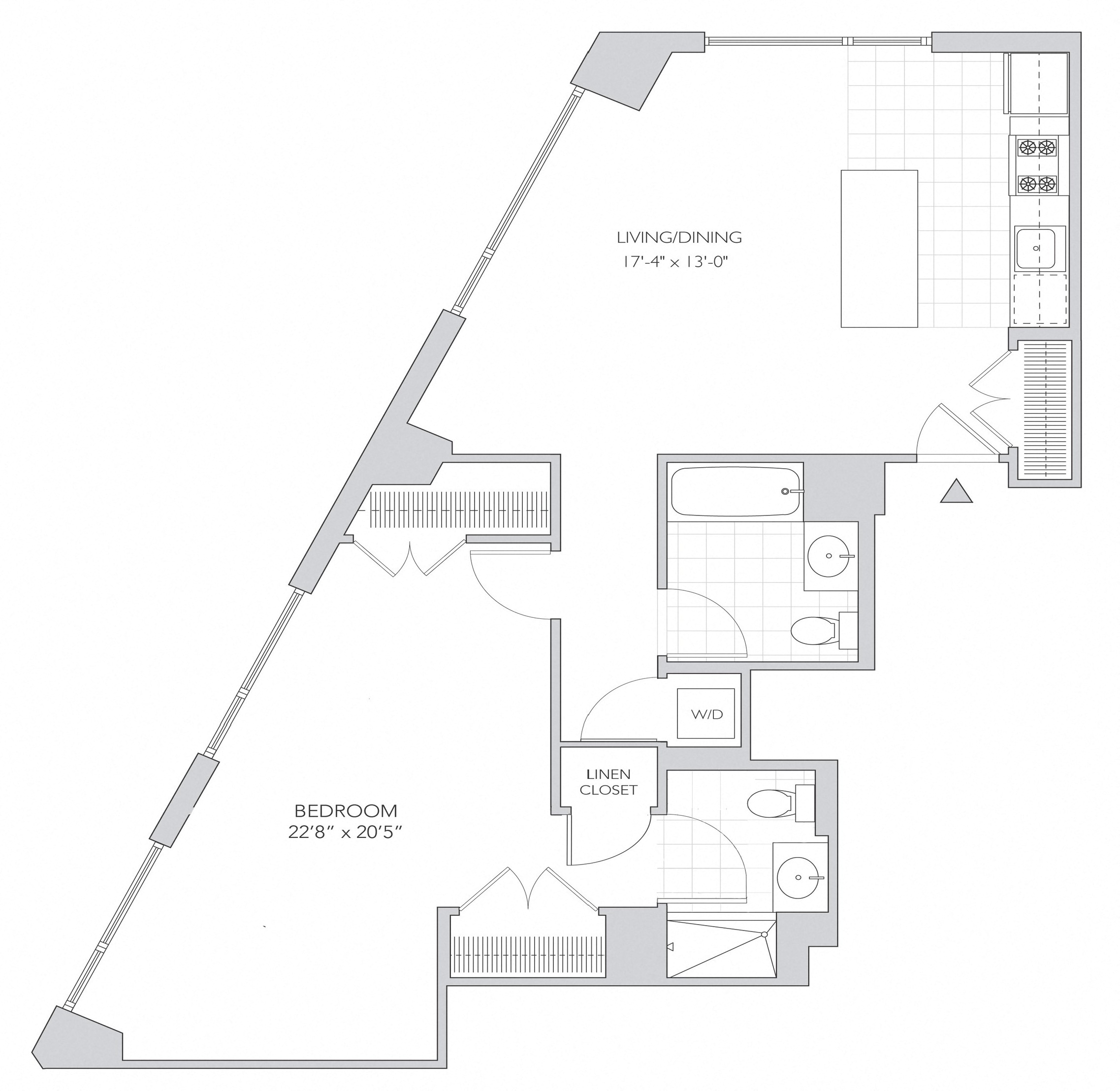 1 Bedroom, 2 Bath Type O