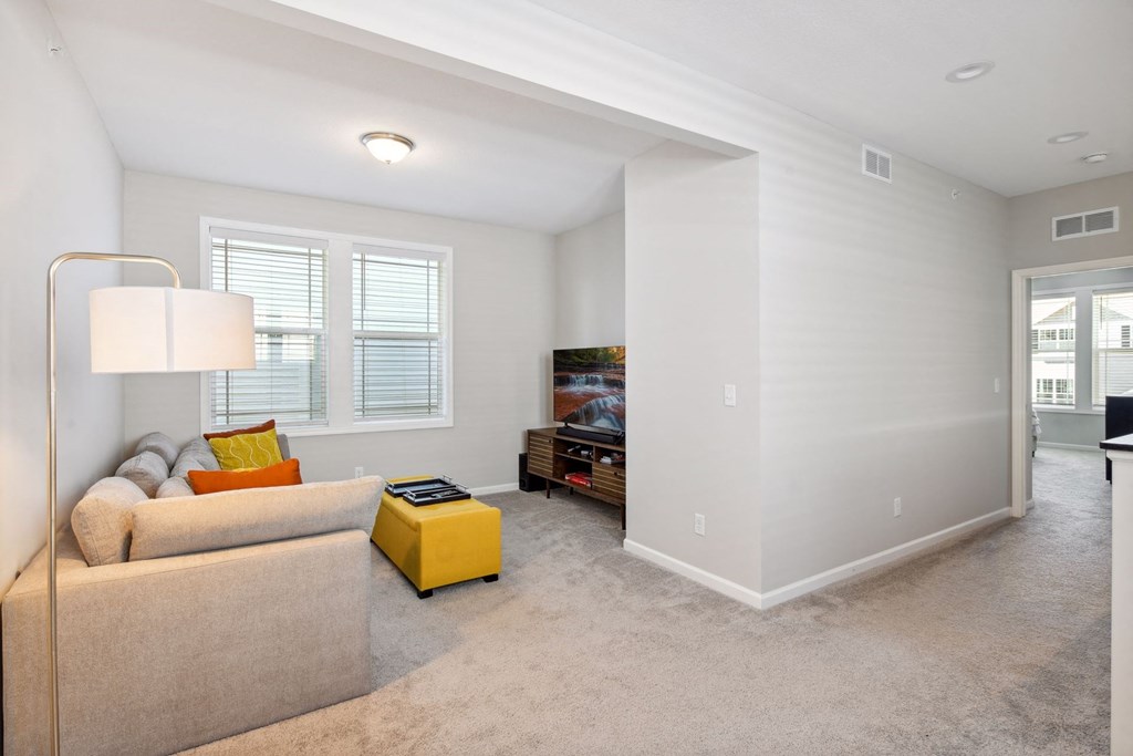 a living room with a couch and a tv