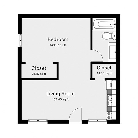 a floor plan of a small house with a bedroom and a living room