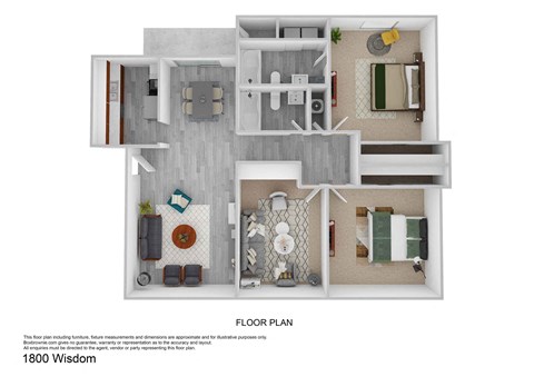 bedroom floor plan of a 1100 sq ft floor plan