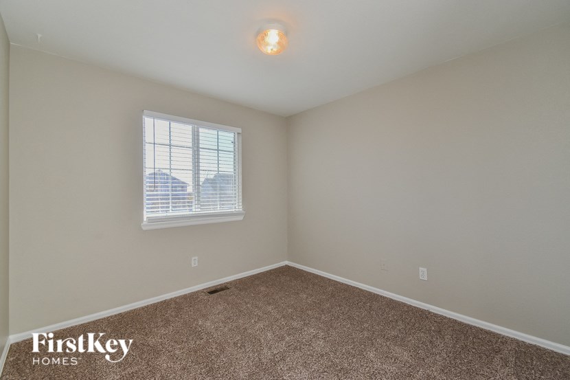 a bedroom with a carpeted floor and a window