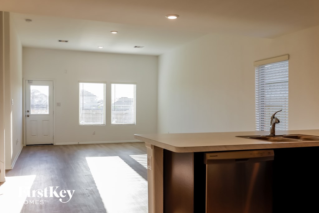 A modern kitchen with a stainless steel dishwasher and a sink.