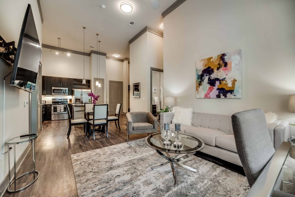 a living room with a couch and a table
