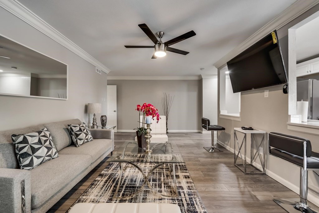 a living room with a couch and a tv