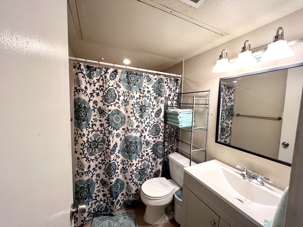 a bathroom with a shower toilet sink and mirror