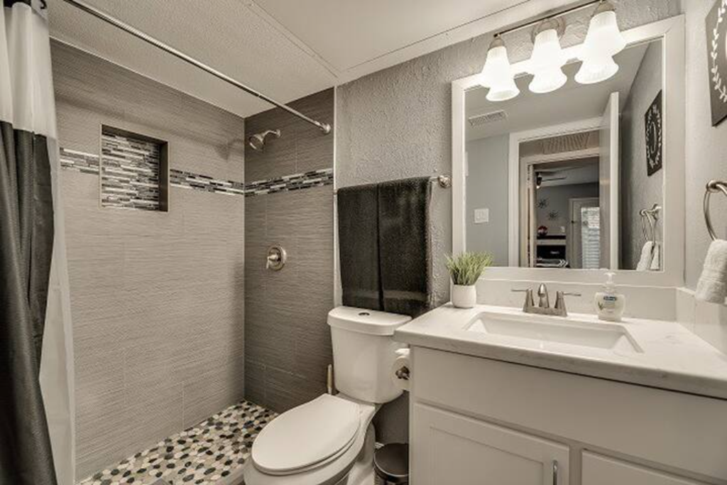 a bathroom with a toilet and a sink and a mirror