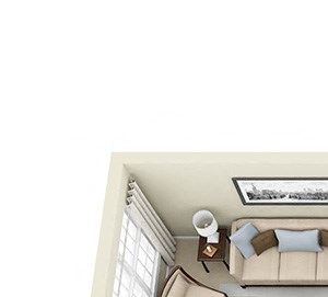 3D Sage 3D Sage 1 bedroom second story floorplan. Kitchen open to living room. full bath. hall and bedroom closet. in-unit laundry.