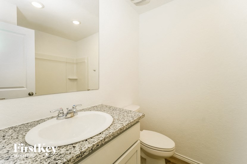 a bathroom with a sink and a toilet and a mirror