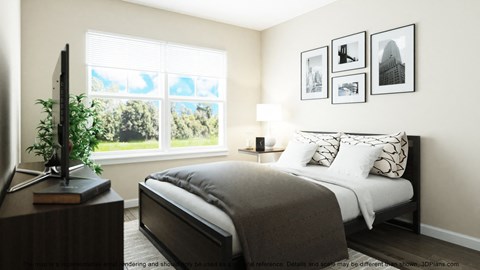 a bedroom with a bed and a tv
