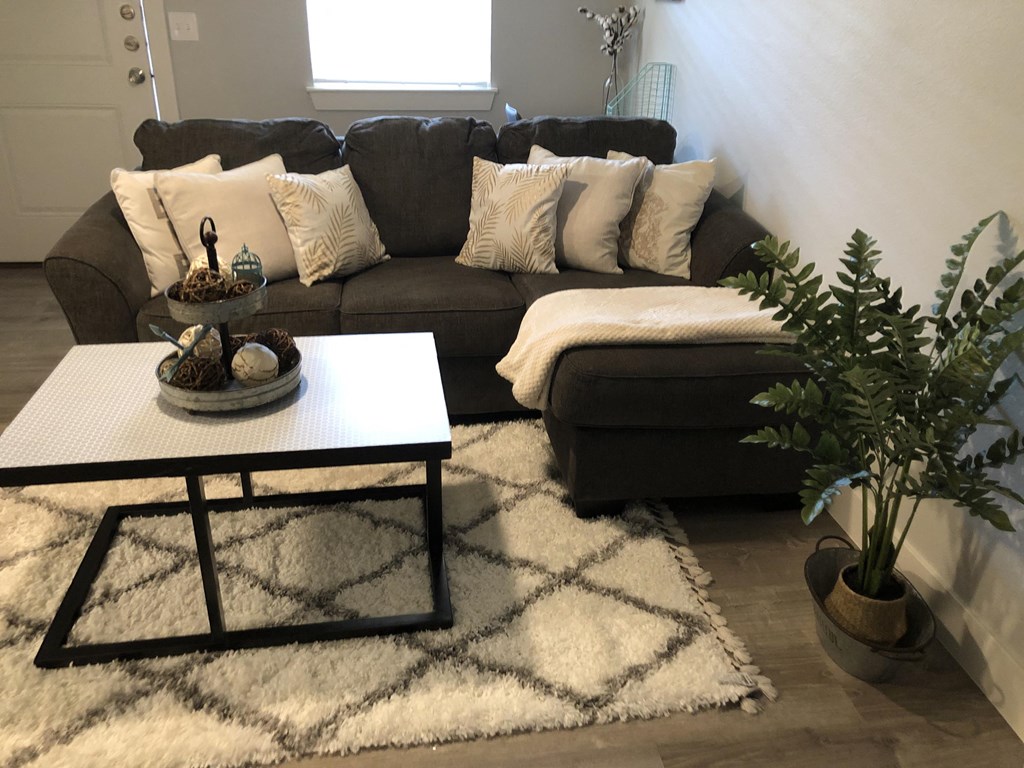 a living room with a couch and a coffee table