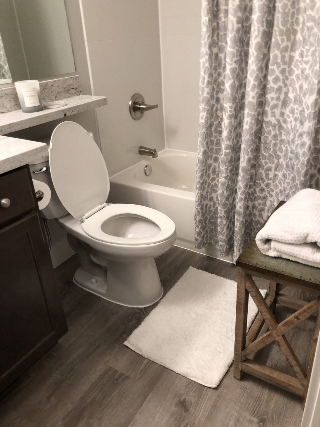 the bathroom is clean and ready for us to use