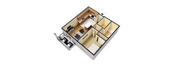 1 bed 1 bath floor plan at Roosevelt West Apartments, Williston, North Dakota