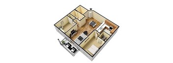 2 bed 1 bath floor plan at Roosevelt West Apartments, Williston