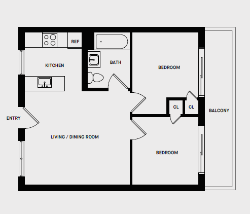 2 Bed 1 Bath