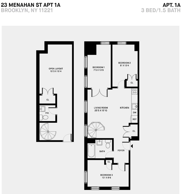 A Line 3 Bed 1.5 Bath