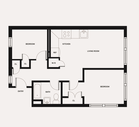 A Line 2 Bed 1 Bath