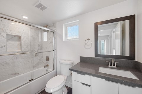 a bathroom with a sink toilet and a shower