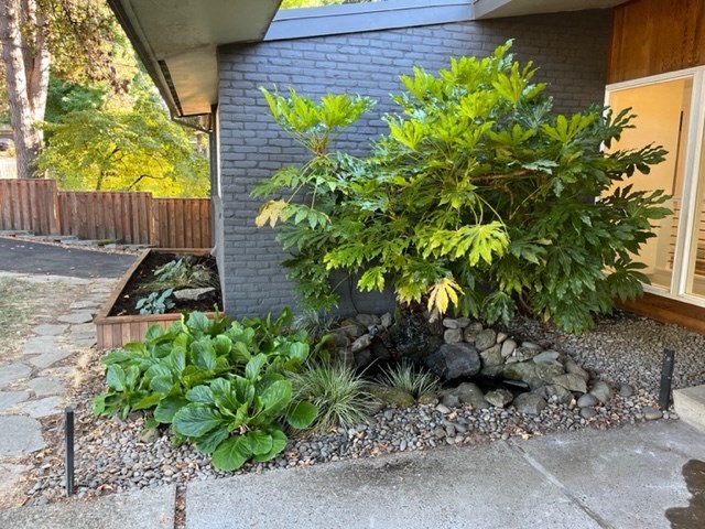 a small garden in front of a house