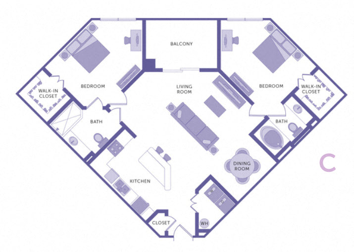 2 Bedroom 2 Bathroom Floor Plan at City View, Florida, 32805