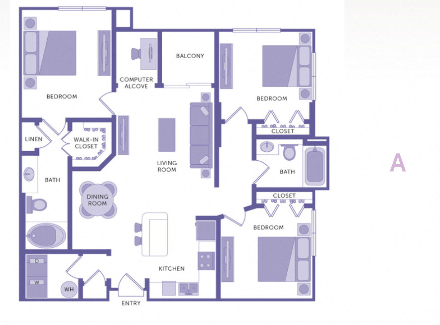 3 Bedroom 2 Bath Plan A at City View, Orlando, FL, 32805