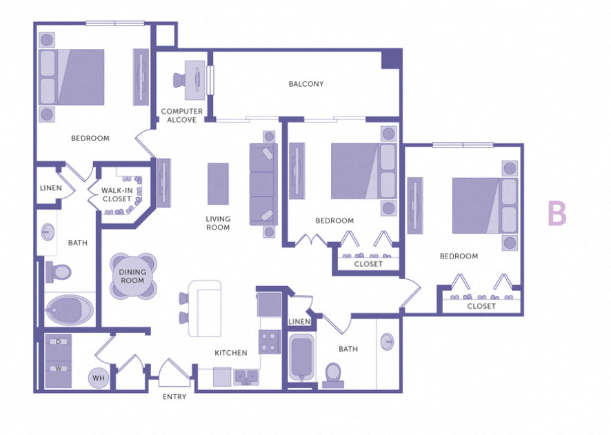 3 Bed 2 Bath Floor Plan at City View, Orlando, 32805