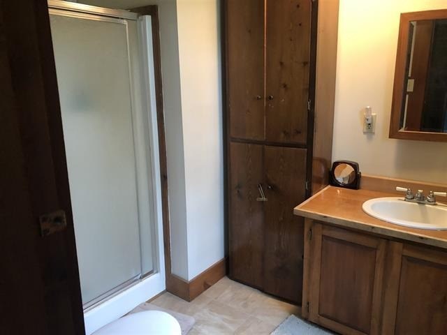 a bathroom with a sink toilet and a shower
