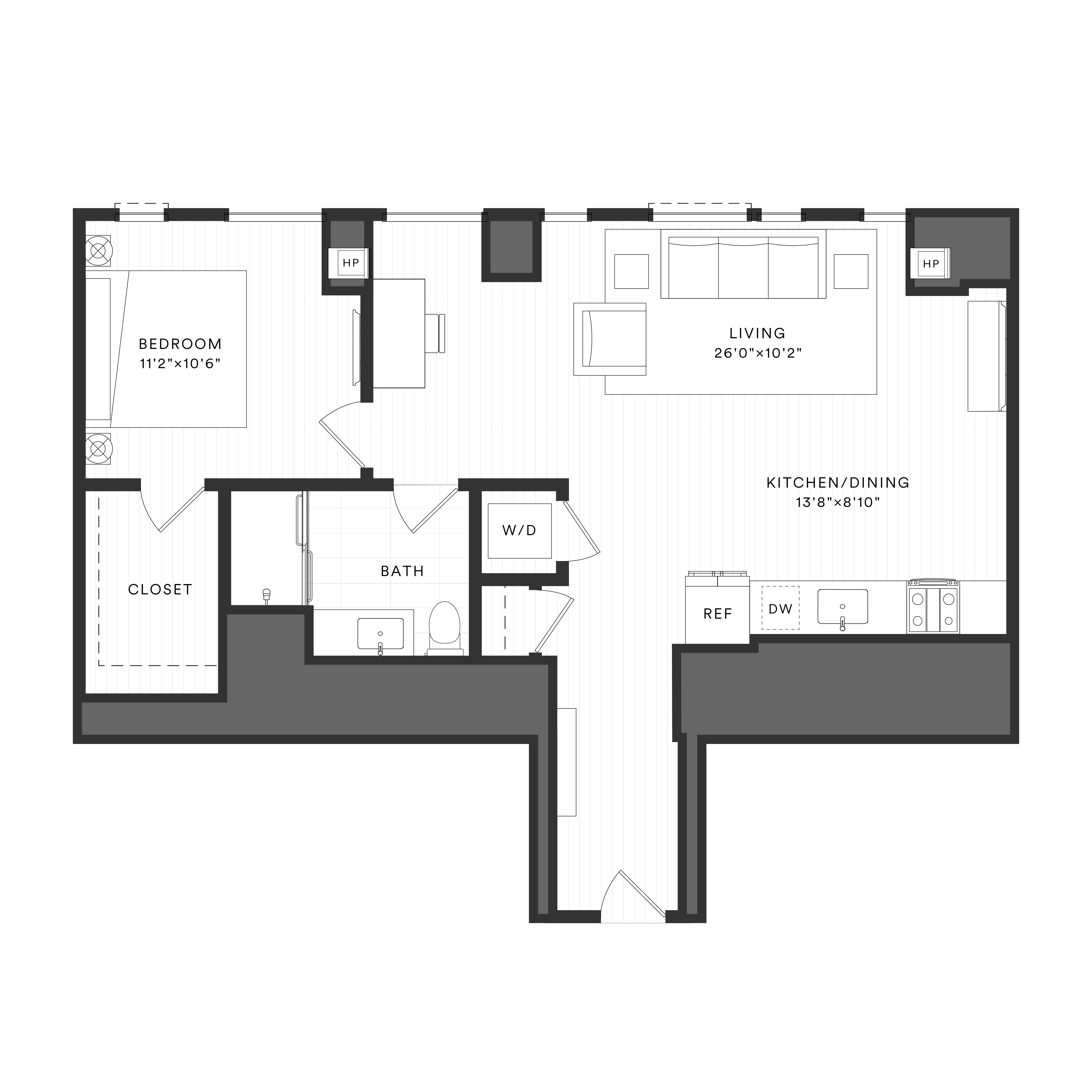 1 Bed/1 Bath-1F-1