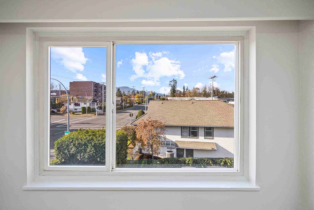 a view of the street from a window