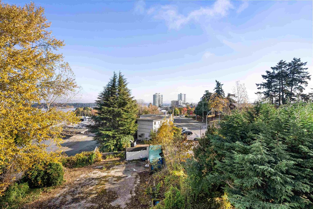 a view of the city from a hill overlooking a neighbourhood with trees